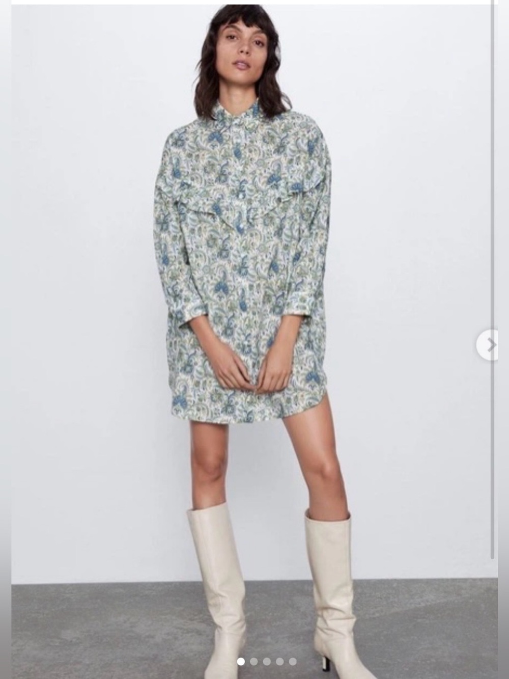 Zara Paisley Shirt Mini Dress in Light Blue and Cream